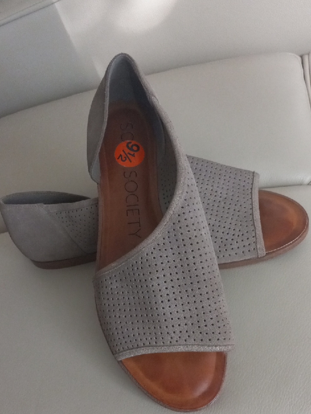 Sole Society Suede Open-Toe Perforated Slip-On Sandals in Olive Brown Size 9.5